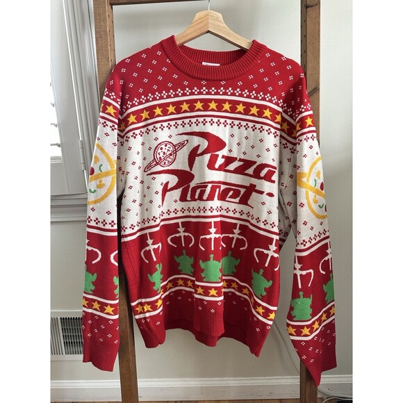 Disney Pixar Toy Story Men’s Size Large Ugly Sweater Christmas Pizza Planet - Picture 1 of 3